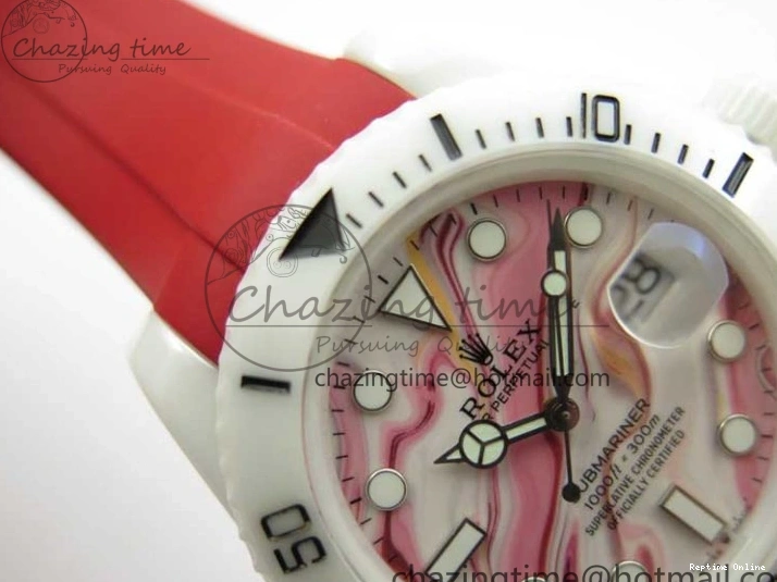 0123 WrinkleFree Submariner 40mm White Ceramic 5GF Best Edition White Red Dial on Red Rubber Strap SA 2485